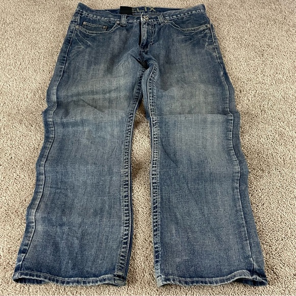 VTG Helix Jeans Mens 34X30 Relaxed Y2K 90s Baggy Embroidered Cross Pocket AA14 - Picture 1 of 12